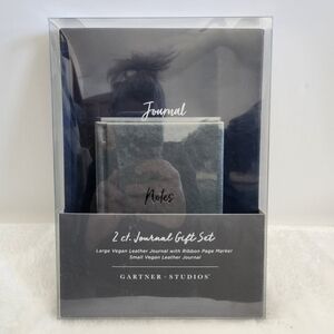 Gartner Studios Navy Blue Silver Gray Vegan Leather Journal 2 Piece Gift Set NWT